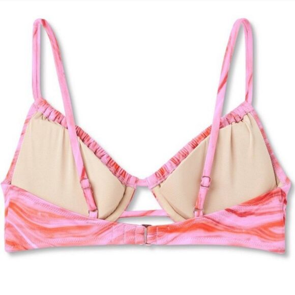 Women's Shade and Shore Upside Down Triangle Bikini Top Pink Tie Dye 34B - Picture 2 of 7